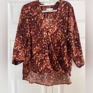 Prologue Copper Rust Mosaic Draped V-Neck Blouse